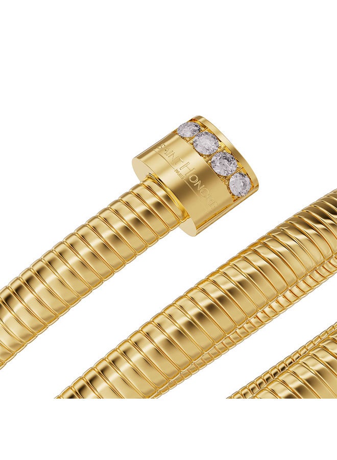 Saint Honore Paris Tubogas Round Side Motif Gold Plated Bangle Luxury Designer Jewelry - Image 4