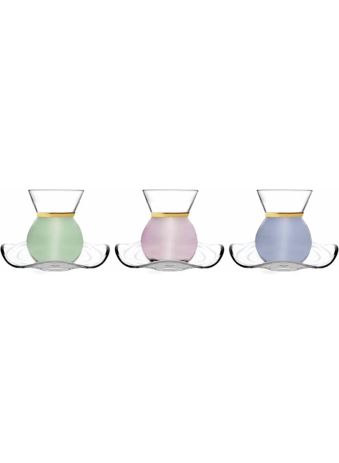 Dimlaj Glass Istikanas And Saucers 6-Pieces Set, 100 Ml Capacity