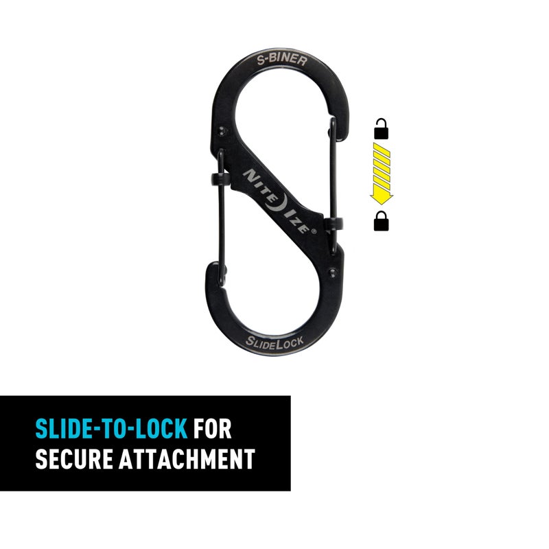 Nite Ize S-Biner SlideLock Stainless Steel Dual Locking Carabiner - S-Biner Key Holder with Locking Gate - Carabiner Organizer for Keys & Camping Accessories - Assorted Sizes, Black (3 Pack) - Image 4