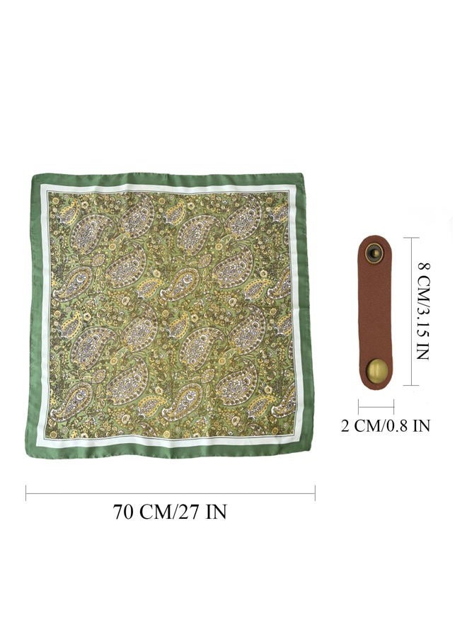 CYian Square Scarf for Men Silk Feel Neck Scarf Satin Bandana Neckerchief Head Scarves Fashion Gifts for Men Formal Casual Business, Green Brown, 70*70CM - Image 2