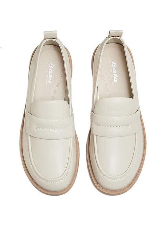 Bata Women'S Sheepskin Slip-On Loafers Autumn British Style Single Shoes Aya26Ca4 Beige Size 35 - Image 1