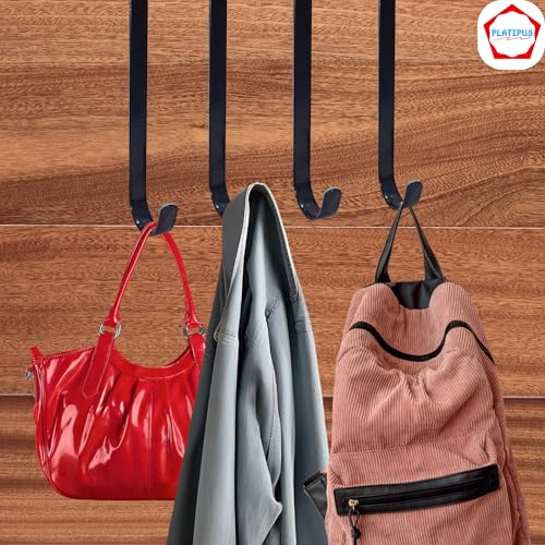 PLATIPUS Metal Over The Door Hook Hanger | Hanging Organiser Rack with No Drilling for Bathroom | Bedroom | Kitchen Pack of 4 (Black) - Image 2