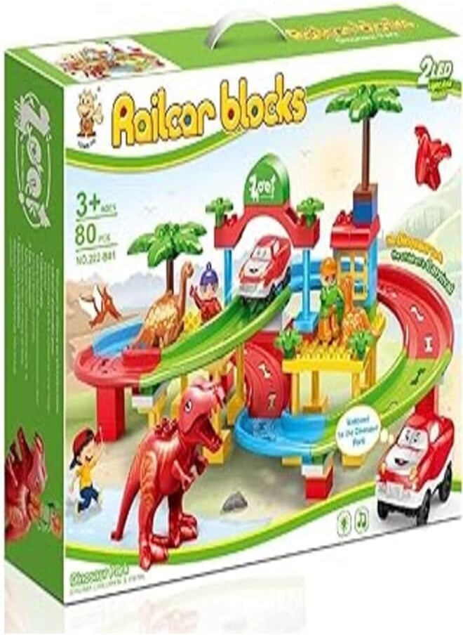 Railcar Dinosaur Park Building Blocks With Sound And Light – 80 Pcs 