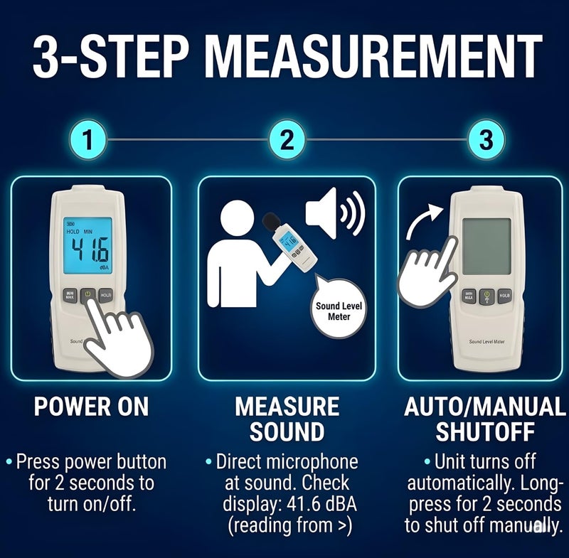 MCP Sound Decibel Meter, MCP Digital Mini Sound Pressure Level Meter, Audio Noise Measurement 30-130dBA,MAX/MIN Hold,Auto Backlight Display - Image 4