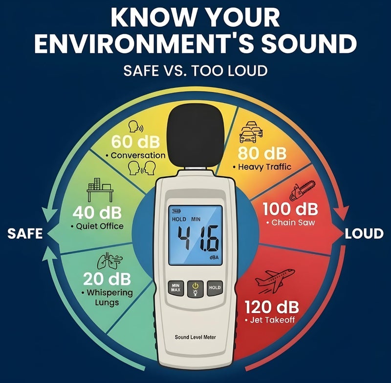 MCP Sound Decibel Meter, MCP Digital Mini Sound Pressure Level Meter, Audio Noise Measurement 30-130dBA,MAX/MIN Hold,Auto Backlight Display - Image 3