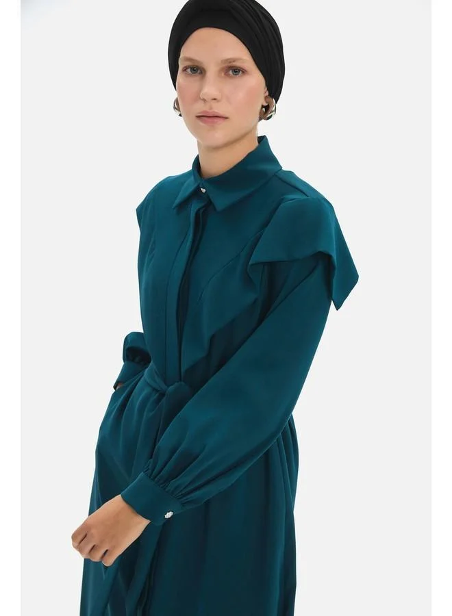 JUNE Collared Teal Maxi Dress