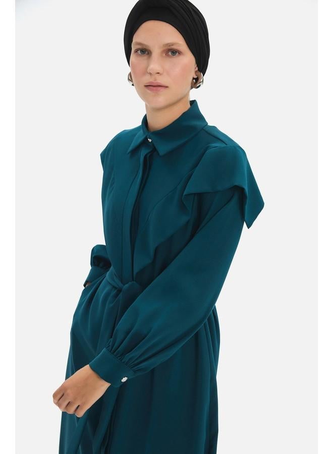 جون فستان ماكسي ياقة مدورة بلون تركواز - Image 4