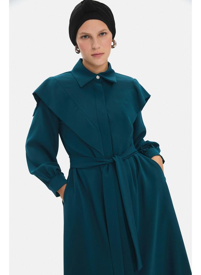 جون فستان ماكسي ياقة مدورة بلون تركواز - Image 3