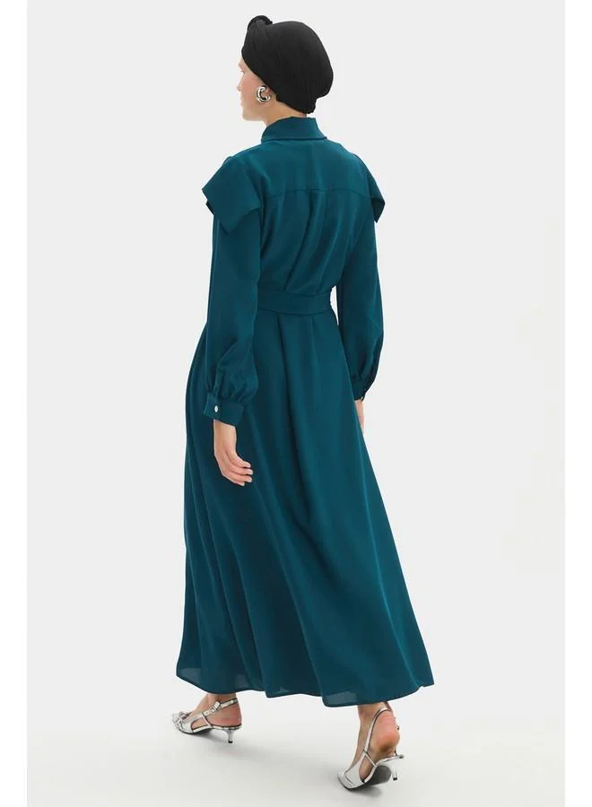 JUNE Collared Teal Maxi Dress