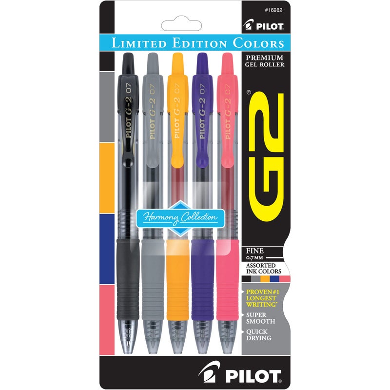 PILOT G2 Harmony Ink Collection Limited Edition Retractable Gel Pens, 0.7mm, Fine Point, Assorted Ink, 5-Pack