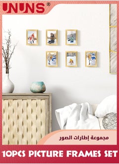 UNUNS Picture Frame Set of 10, 5x7 Inch Picture Frames,Display Pictures 4x6 Inch With Mat Or 5x7 Inch Without Mat,Multi Photo Frames Collage For Wall Or Tabletop Display,Gold  - Image 2