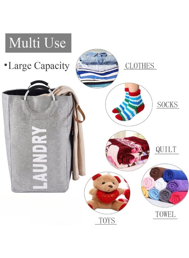 Large Collapsible Laundry Hamper with Alloy Handles, Foldable Heavy Duty Laundry Basket, Thicken Clothes Basket for College, Camping and Home - Grey - Image 4