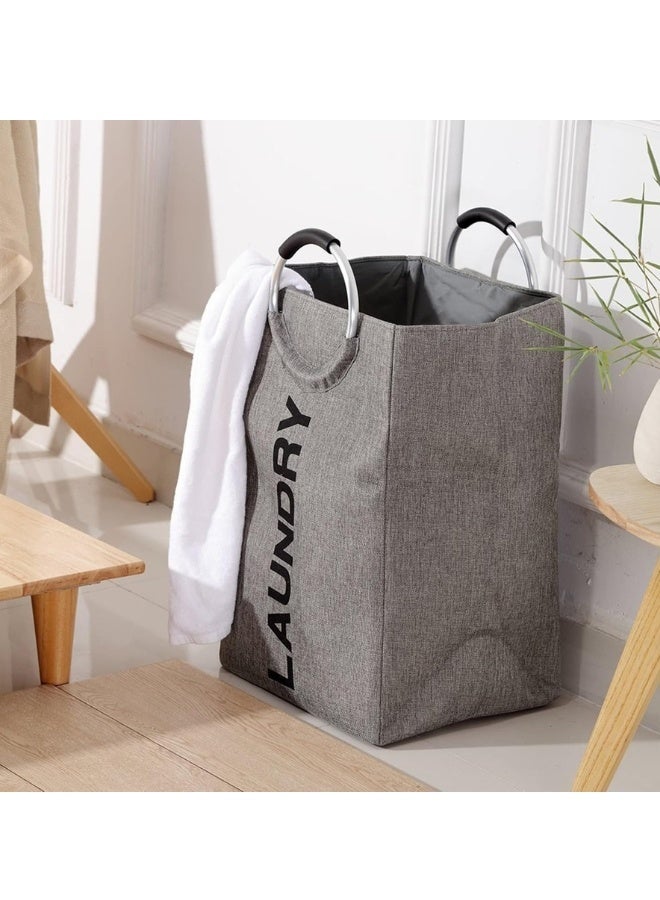 Large Collapsible Laundry Hamper with Alloy Handles, Foldable Heavy Duty Laundry Basket, Thicken Clothes Basket for College, Camping and Home - Grey - Image 3