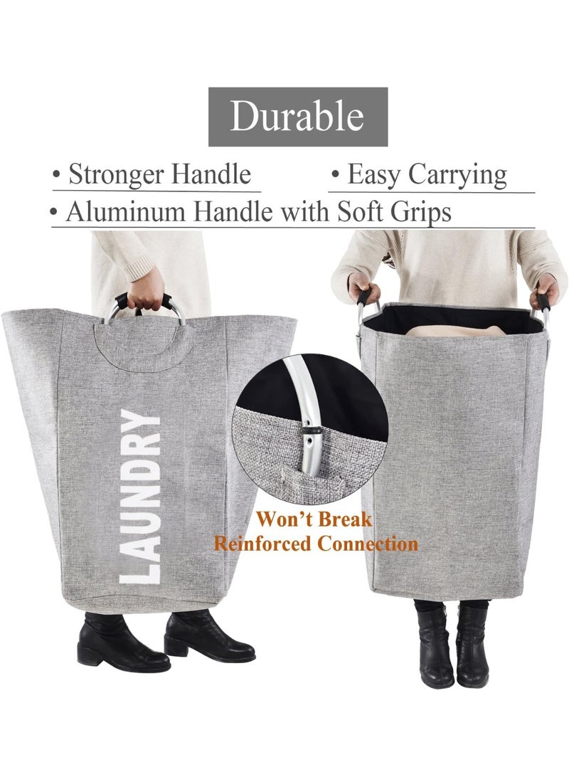 Large Collapsible Laundry Hamper with Alloy Handles, Foldable Heavy Duty Laundry Basket, Thicken Clothes Basket for College, Camping and Home - Grey - Image 5