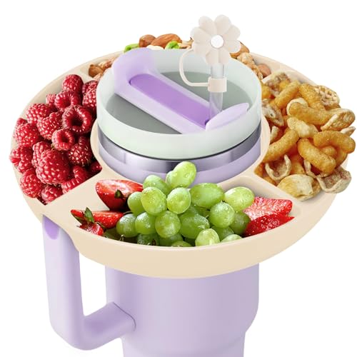insefocc Snack Bowl for Stanley Cup 30 oz with Handle-Perfectly Compatible with Stanley Quencher H2.0 Tumbler 30 oz with Handle, Reusable Silicone Snack Tray, Stanley cup accessories (Cream Snack Bowl) - Image 1
