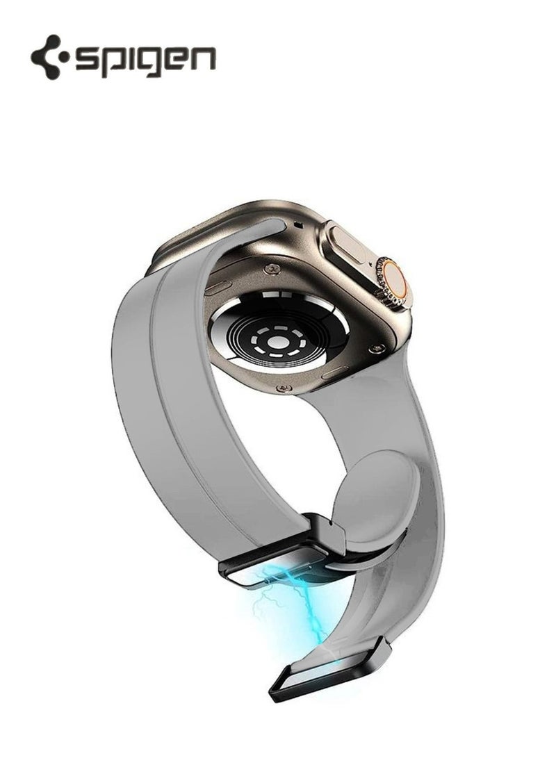 Spigen Stylish Magnetic Folding Buckle Clasp Watch Band for Apple Watch 42mm 44mm 45mm 49mm Compatible with - Series Ultra 2, 1, and Series 9, 8,7,6,5,4,SE,3,2,1 Silicone Leather – Grey - Image 1