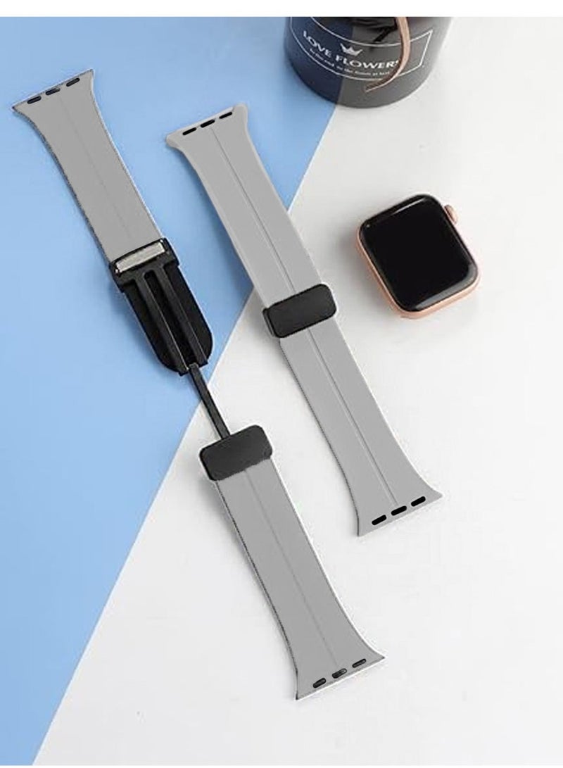 Spigen Stylish Magnetic Folding Buckle Clasp Watch Band for Apple Watch 42mm 44mm 45mm 49mm Compatible with - Series Ultra 2, 1, and Series 9, 8,7,6,5,4,SE,3,2,1 Silicone Leather – Grey - Image 4