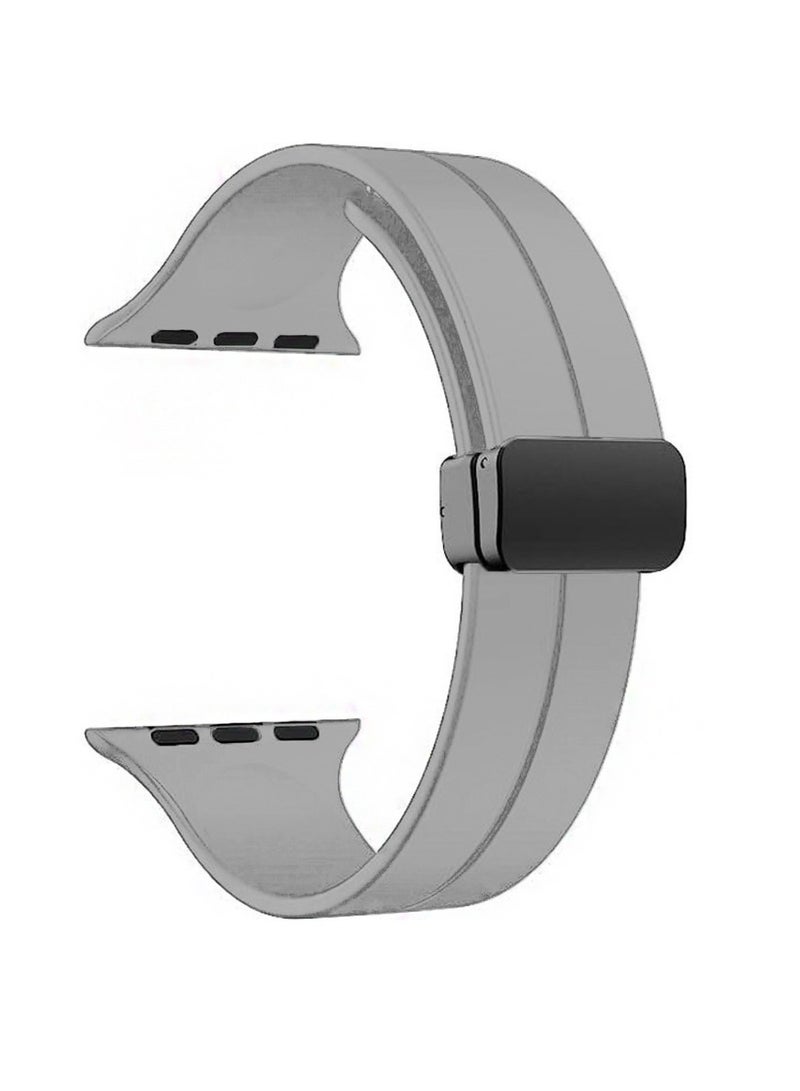 Spigen Stylish Magnetic Folding Buckle Clasp Watch Band for Apple Watch 42mm 44mm 45mm 49mm Compatible with - Series Ultra 2, 1, and Series 9, 8,7,6,5,4,SE,3,2,1 Silicone Leather – Grey - Image 3