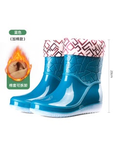 Generic New Style Kitchen Non-Slip Waterproof Flat Fashionable Rain Boots Womens Mid-Tube Fashionable Womens Adult Thick Bottom Rain Boots for Women3158 Blue (plus Velvet) 3158 Blue (plus Velvet) 