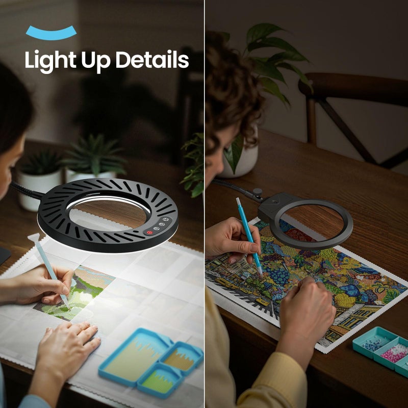 ARTDOT 10X Magnifying Glass with Light and Stand, 144 LEDs Desk Lamp with 5 Color Temperatures and 9 Levels Adjustable Brightness for Diamond Painting Accessories Crafts Reading Hobbies Close Work - Image 2