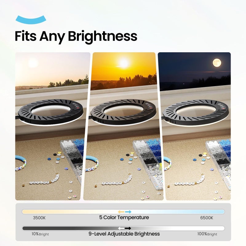 ARTDOT 10X Magnifying Glass with Light and Stand, 144 LEDs Desk Lamp with 5 Color Temperatures and 9 Levels Adjustable Brightness for Diamond Painting Accessories Crafts Reading Hobbies Close Work - Image 3