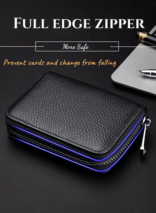 حاملات بطاقات ائتمان سوداء للنساء والرجال، حافظة بطاقات جلدية مزودة بـ 20 فتحة لبطاقات RFID، محفظة بطاقات ائتمان صغيرة للنساء، حافظة محافظ أكورديون صغيرة بسحاب - Image 5