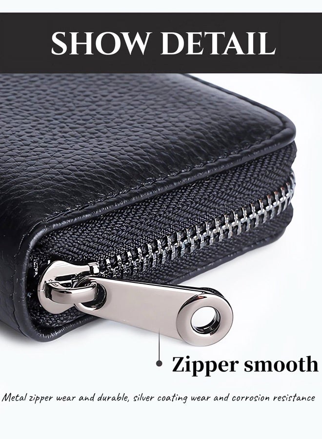 حاملات بطاقات ائتمان سوداء للنساء والرجال، حافظة بطاقات جلدية مزودة بـ 20 فتحة لبطاقات RFID، محفظة بطاقات ائتمان صغيرة للنساء، حافظة محافظ أكورديون صغيرة بسحاب - Image 4