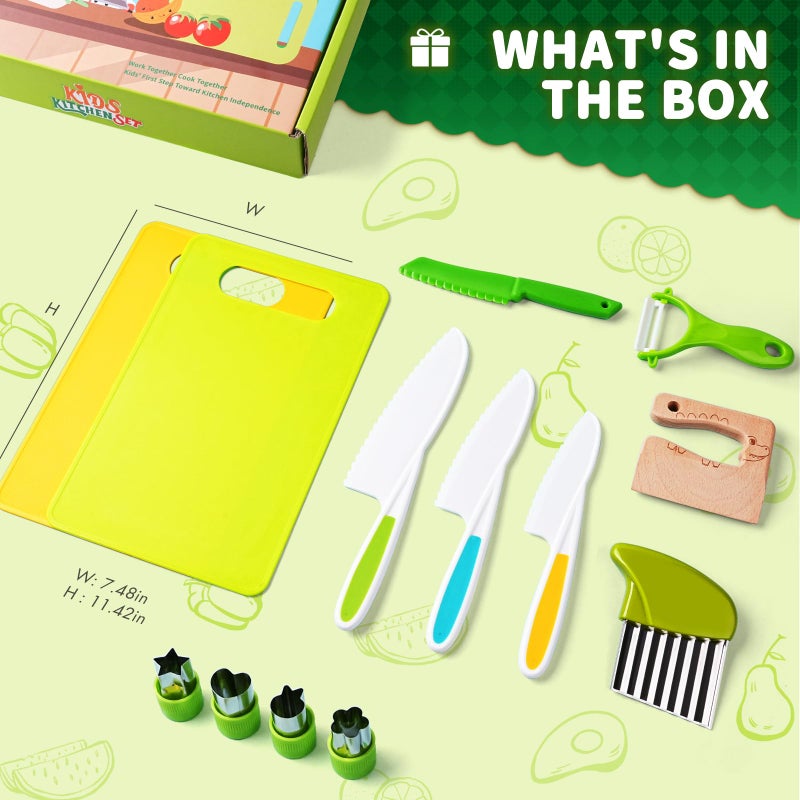 Yeeammk 13 Pieces Montessori Kitchen Toys for Toddlers-Kids Cooking Sets Real-Toddler Toys Set for Real Cooking with Plastic Children Safe Knives Crinkle Cutter Kids Cutting Board - Image 3