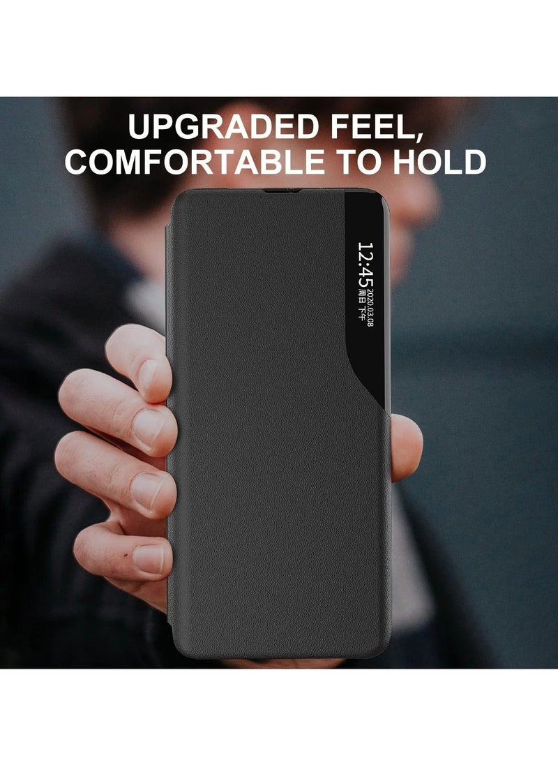 Color Fans PU Leather Phone Case for Samsung Galaxy S24 Ultra Protective Case Anti-Fall View Window Folio Flip Cover with Stand - Blue  - Image 4
