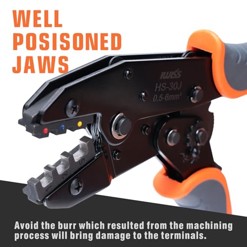 IWISS iCrimp Ratchet Wire Crimping Tool Set, 5 Interchangeable Jaws for Heat Shrink,Insulated Nylon,Non-Insulated Terminals AWG20-2, Wire Stripper included - Image 2