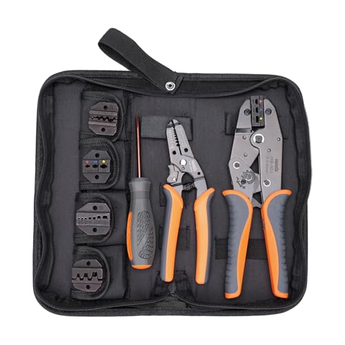 IWISS iCrimp Ratchet Wire Crimping Tool Set, 5 Interchangeable Jaws for Heat Shrink,Insulated Nylon,Non-Insulated Terminals AWG20-2, Wire Stripper included - Image 1
