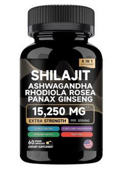 Shilajit RX 9000MG Pure Himalayan Shilajit, 2000MG Ashwagandha Energy Booster, 1000MG Rhodiola Rosea, 1500MG Panax Ginseng, 500MG Turmeric, 500MG Ginkgo, 250MG Stinging Nettle  - Image 1