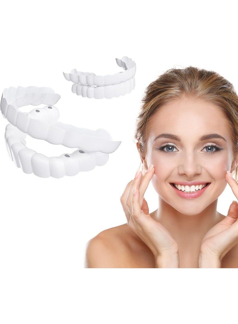 طقم أسنان مريح سهل التركيب للأسنان العلوية والسفلية، أبيض، غطاء تجميلي طبيعي المظهر لابتسامة خالية من العيوب وواثقة، زوج واحد - Image 1