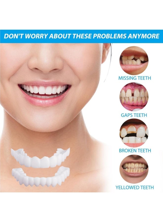 طقم أسنان مريح سهل التركيب للأسنان العلوية والسفلية، أبيض، غطاء تجميلي طبيعي المظهر لابتسامة خالية من العيوب وواثقة، زوج واحد - Image 4