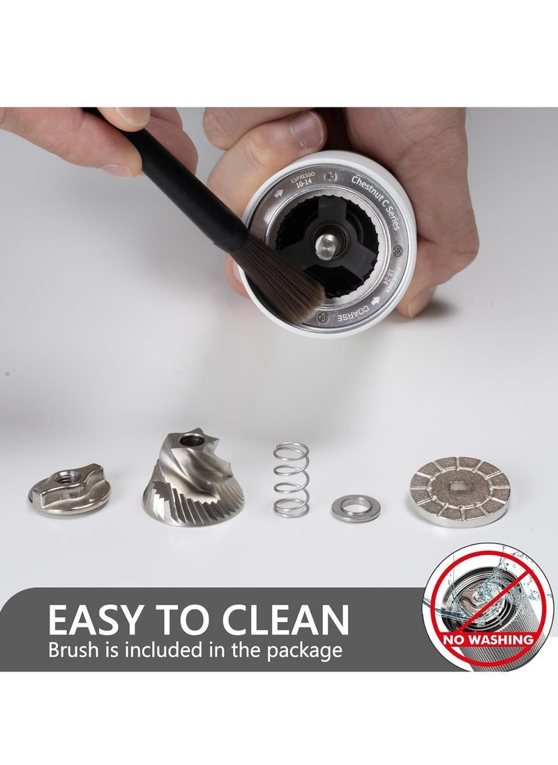 تايم مور مطحنة القهوة اليدوية  Chestnut C2S من الفولاذ المقاوم للصدأ S2C مطحنة القهوة المخروطية، سعة 25 جرام مطحنة حبوب القهوة اليدوية، إعداد طاحونة قابل للتعديل، وضع محمل مزدوج (أبيض)  - Image 5
