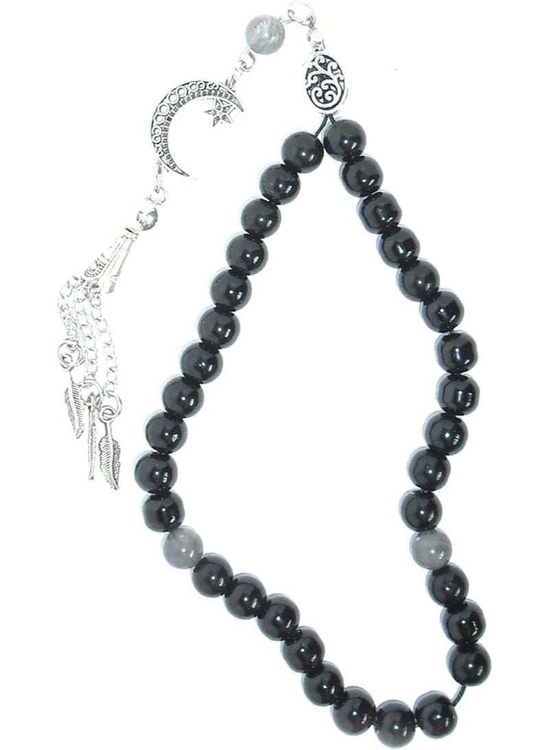 مسبحة يدوية الصنع – مزيج فريد من حجر العقيق مع حجر اللابرادوريت الطبيعي للتأمل والصلاة والطاقة الإيجابية والسلام – هدية مثالية لكل المناسبات - Image 1