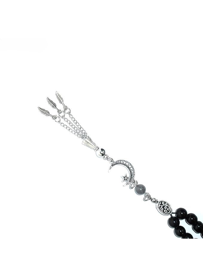 مسبحة يدوية الصنع – مزيج فريد من حجر العقيق مع حجر اللابرادوريت الطبيعي للتأمل والصلاة والطاقة الإيجابية والسلام – هدية مثالية لكل المناسبات - Image 2