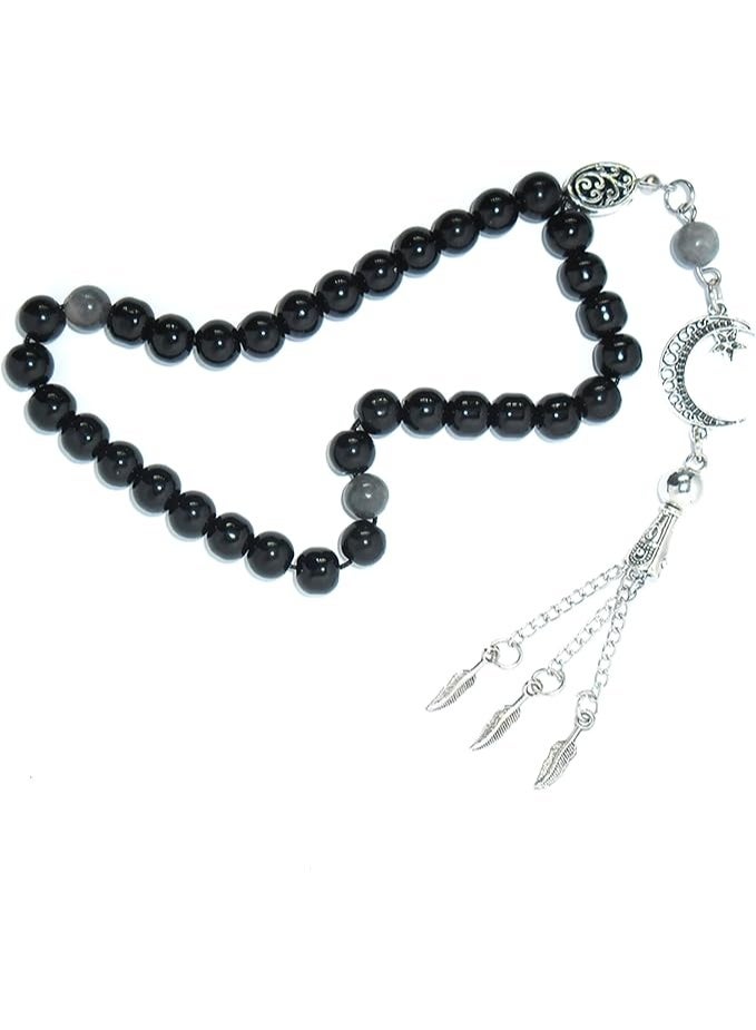 مسبحة يدوية الصنع – مزيج فريد من حجر العقيق مع حجر اللابرادوريت الطبيعي للتأمل والصلاة والطاقة الإيجابية والسلام – هدية مثالية لكل المناسبات - Image 5