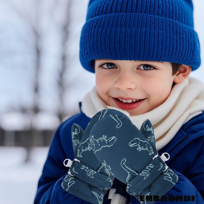 ENBAOHUI Baby GlovesToddler Snow Glove Waterproof Mittens Fleece Lined Winter Warm Glove Kids Snow Infant Ski Mitten for Baby Boys Girls Colorful Dino/Peacock Blue Dino 2-4T - Image 4