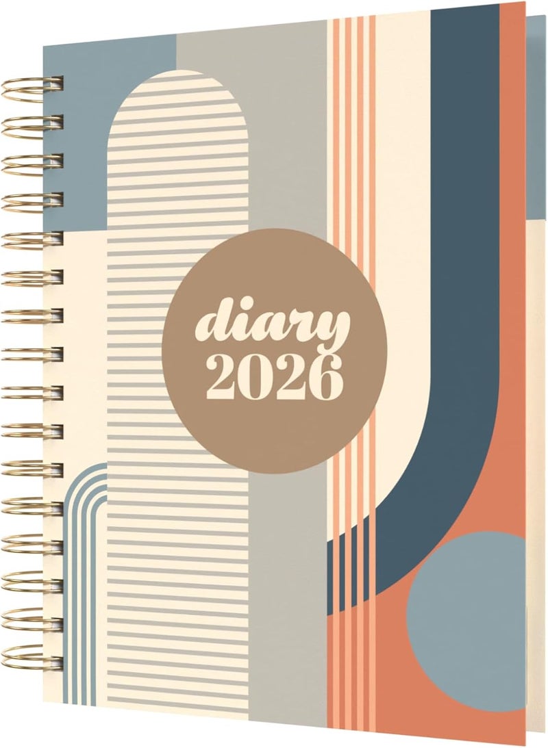 Collins - Scandi - 2026 12 Month Calendar Year Planner, Day-To-Page with 1/2 Hourly Appointments Diary, A5 Wiro Bound Hard Cover - Geo Blue (E-PW51.GEBL-26) - Image 1