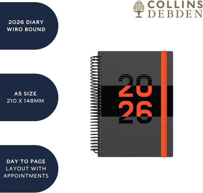Collins - Delta - 2026 12 Month Calendar Year Planner, Day-To-Page with 1/2 Hourly Appointments Diary, A5 Wiro Bound Cover - Orange (FP51.44-26) - Image 5
