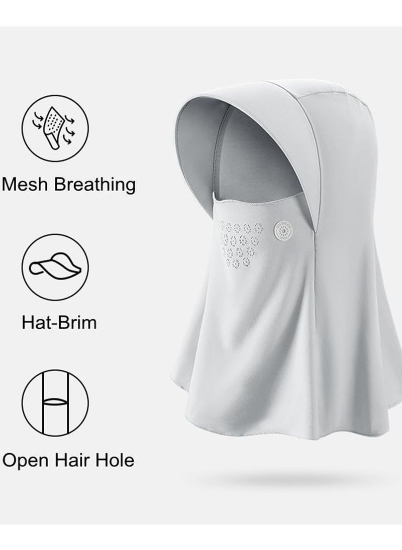 Excefore Unisex Sunscreen Mask with Hat-Brim, Breathable Ice Silk Face Cover, UV Protection for Summer Outdoor Sports (Grey)  - Image 2