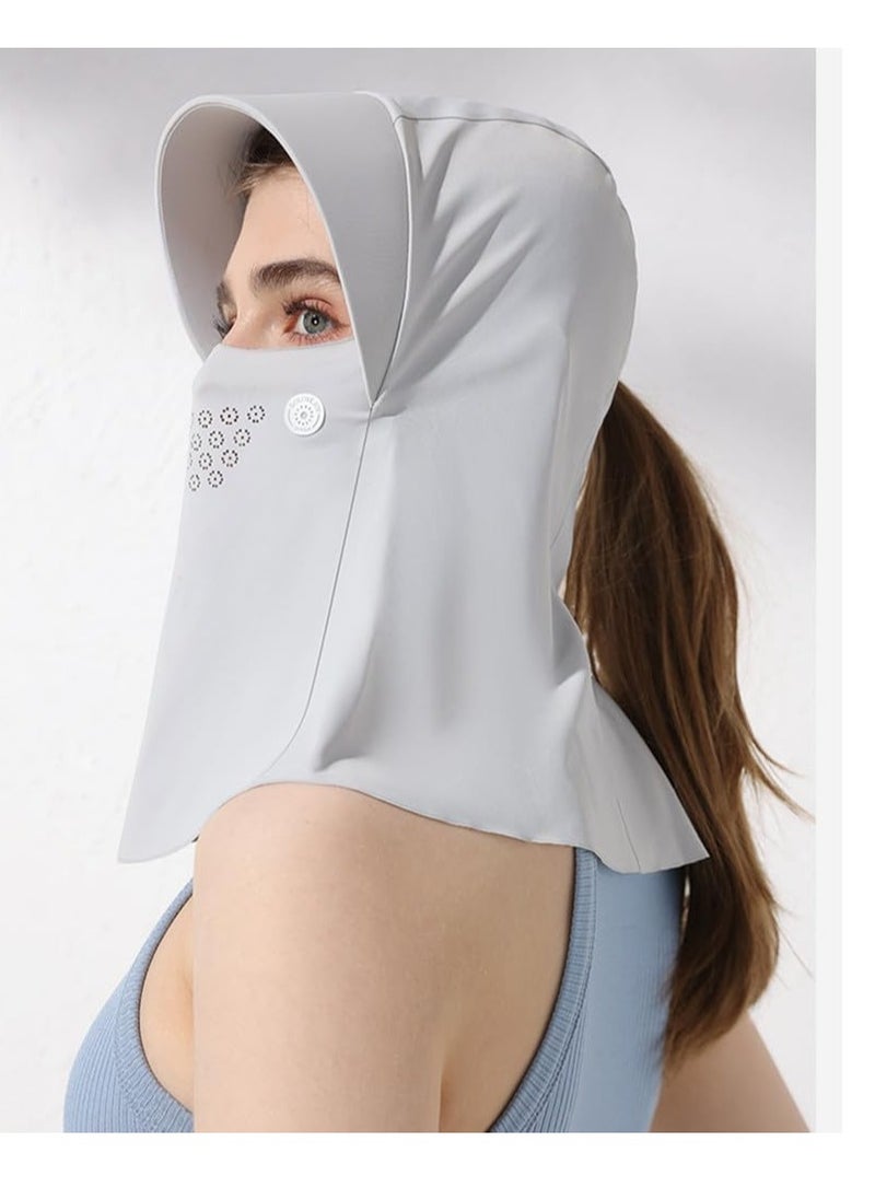Excefore Unisex Sunscreen Mask with Hat-Brim, Breathable Ice Silk Face Cover, UV Protection for Summer Outdoor Sports (Grey)  - Image 5