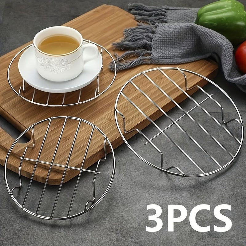 3pcs Stainless Steel Round Steaming Rack Set For Air Fryer Soup Pot Cooking - Image 1