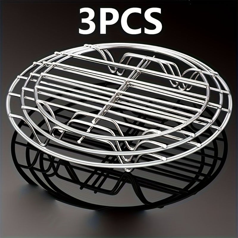 3pcs Stainless Steel Round Steaming Rack Set For Air Fryer Soup Pot Cooking - Image 4