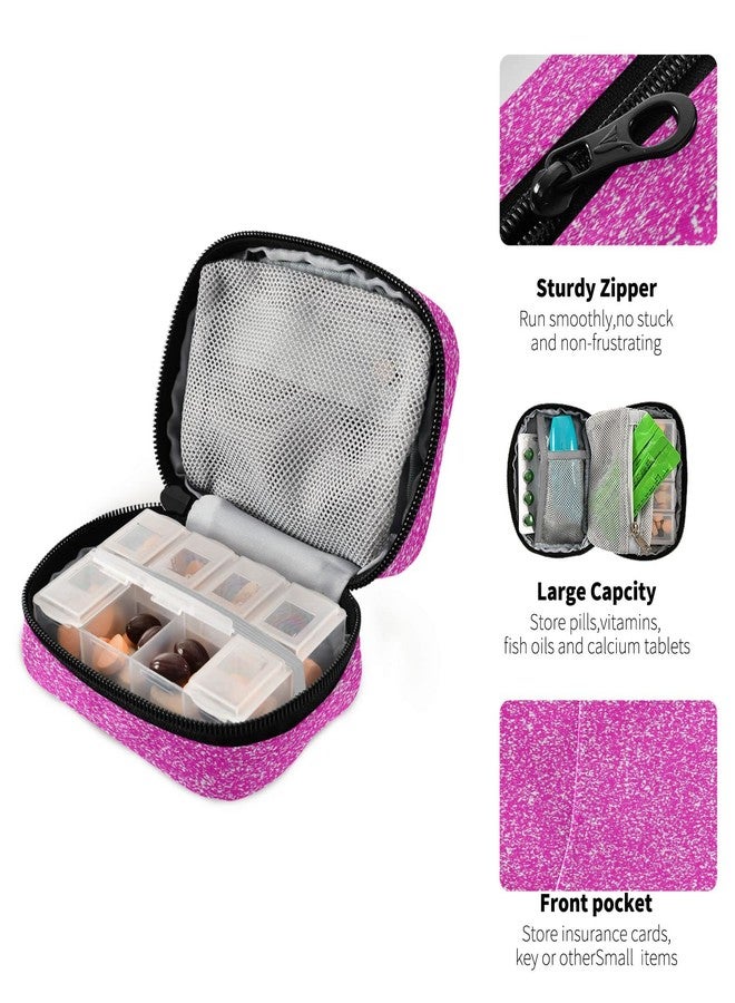 Pfrewn Magenta Hot Pink Fuchsia Glitter Sparkle Pill Organizer Case 7 Day Small Cute Bling Travel Pill Box with Zipper Portable Weekly Vitamin Medicine Supplement Holder Pouch Bag - Image 4