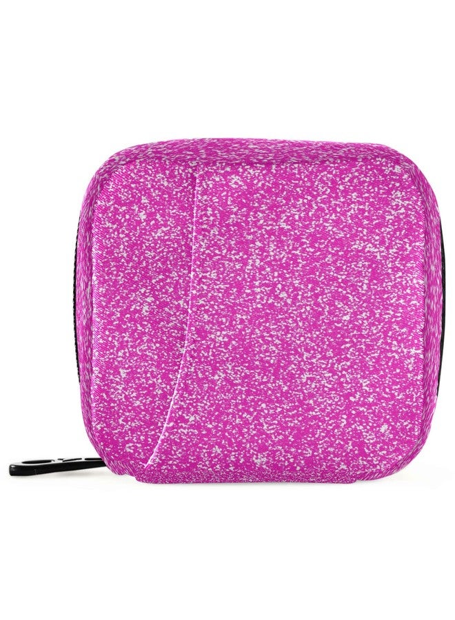 Pfrewn Magenta Hot Pink Fuchsia Glitter Sparkle Pill Organizer Case 7 Day Small Cute Bling Travel Pill Box with Zipper Portable Weekly Vitamin Medicine Supplement Holder Pouch Bag - Image 1