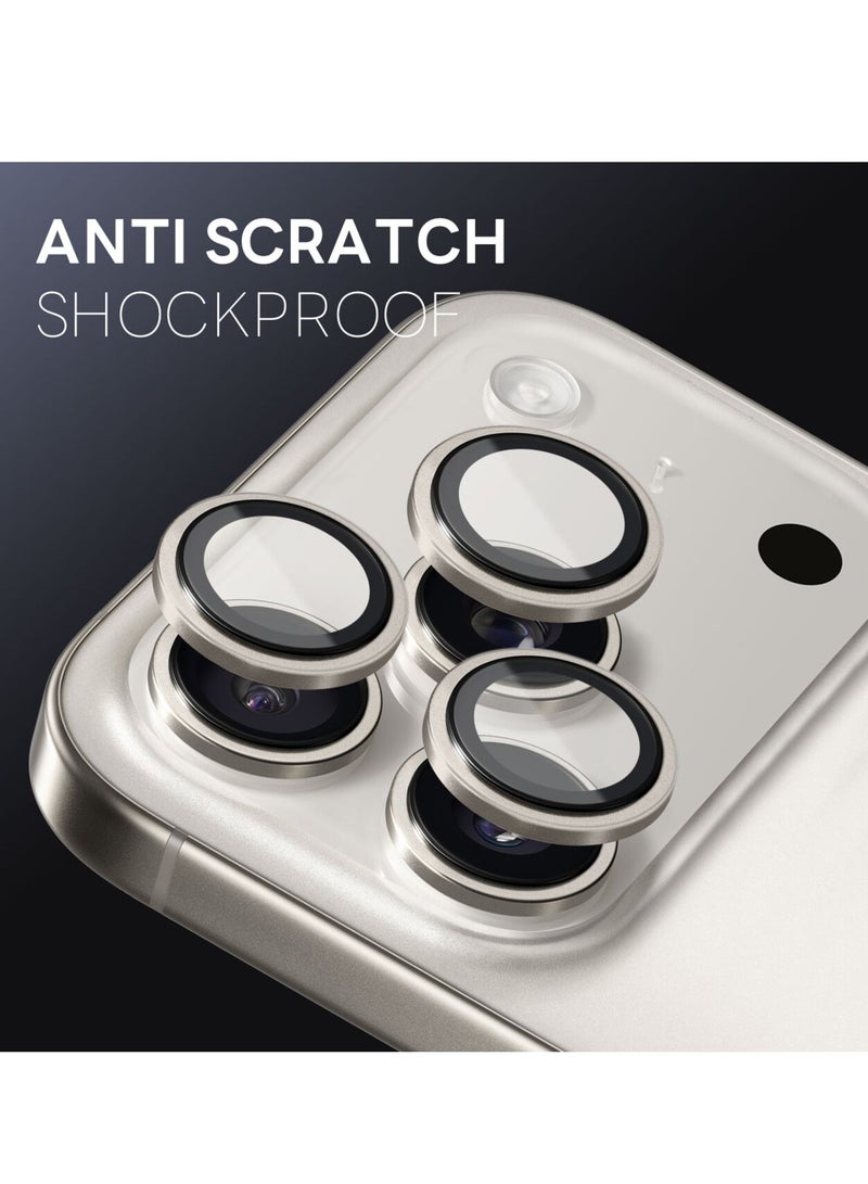 TIGER Compatible for iPhone 17 Pro / iPhone 17 Pro Max Camera Lens Protector, AR Lens Protector Auto Installation,9H Tempered Glass,AR+AF Metal Individual Ring - Natural Titanium - Image 2