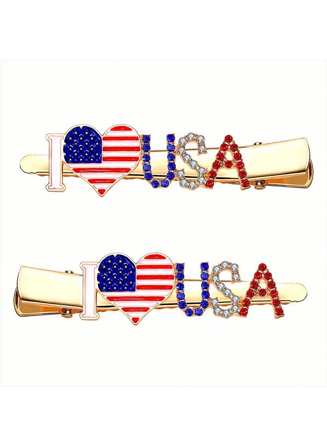 PHALIN American Flag Hair Clips For Women Rhinestone Patriotic Hairpins Enamel Heart Star Hair Barrettes Classic Usa Independence Day Hair Accessory Gift (Style A) - Image 1
