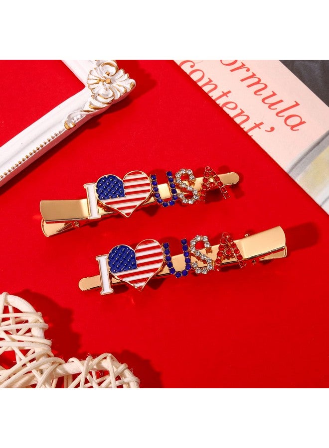 PHALIN American Flag Hair Clips For Women Rhinestone Patriotic Hairpins Enamel Heart Star Hair Barrettes Classic Usa Independence Day Hair Accessory Gift (Style A) - Image 3